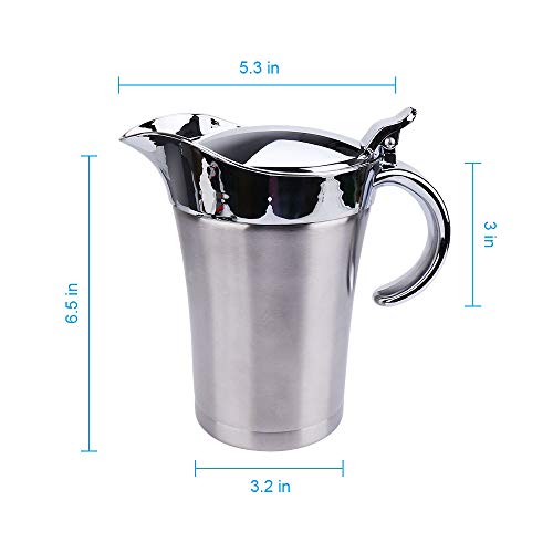 ShineMe Stainless Steel Gravy Boat Sauce Jug with Lid, Double Wall Insulated, Storage for Gravy or Cream, Used at Home & Kitchen (25oz)