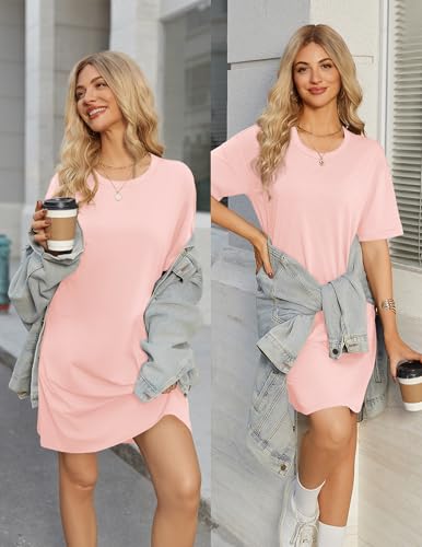 Image of Ekouaer Womens Cotton Nightgown with Pocket Short Sleeve Sleep Shirt S-2XL