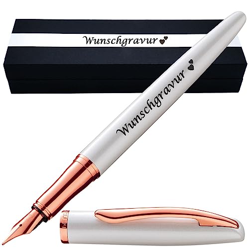 Pelikan Füllhalter Jazz® Noble Elegance mit Gravur als Geschenk | Emojis Gravur möglich | Farbe Perlmutt Weiß | personalisiert mit Wunschgravur Pelikan Füller mit Gravur