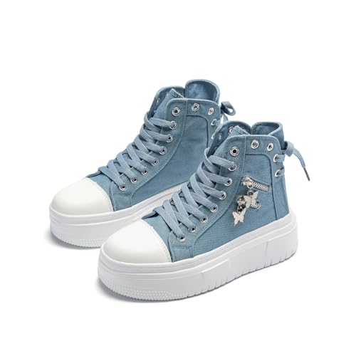 Womens High Top Sneakers Platform Metal Zipper Canvas Shoes Casual Lace up Sneakers2