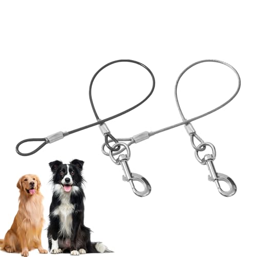 2 Pcs Anti Chew Dog-Lead Dog Leash Extension Rope Metal Dogs Lead-Chain Non-Tangle Training Chain Connect Dogs-Leashs for Pet Leash & Collar & Harness