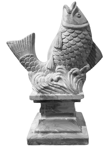 PP Pink Peachy Steinfigur Steinguss Beton Gartenfigur Fisch Koi Karpfen Soragoi frostfest grau