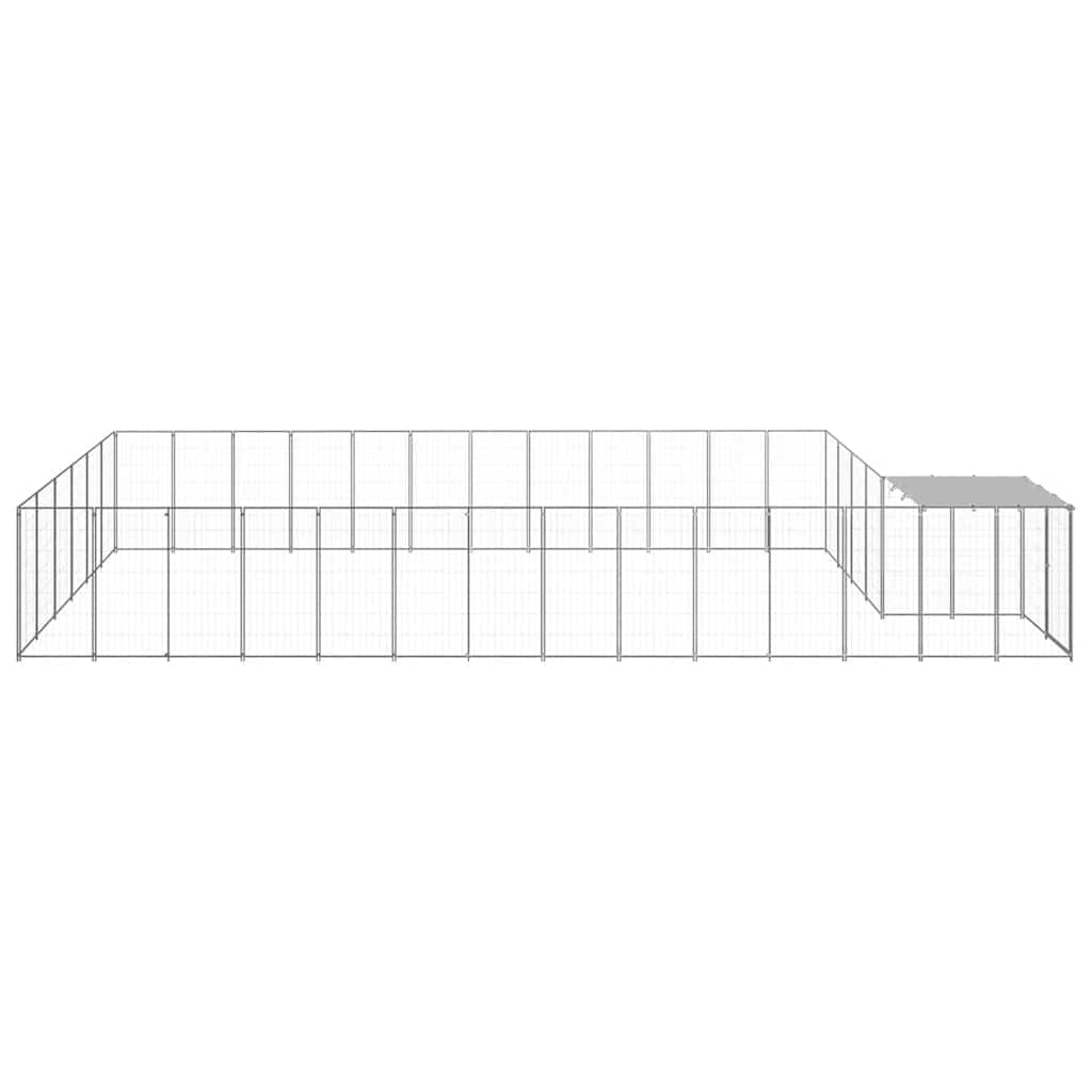 Karmnik dla psów, srebrny, 22,99 m², stalowy kojec, dla zwierząt domowych, wodoszczelny dach PE, 770 x 330 x 110 cm, dla psów i innych zwierząt