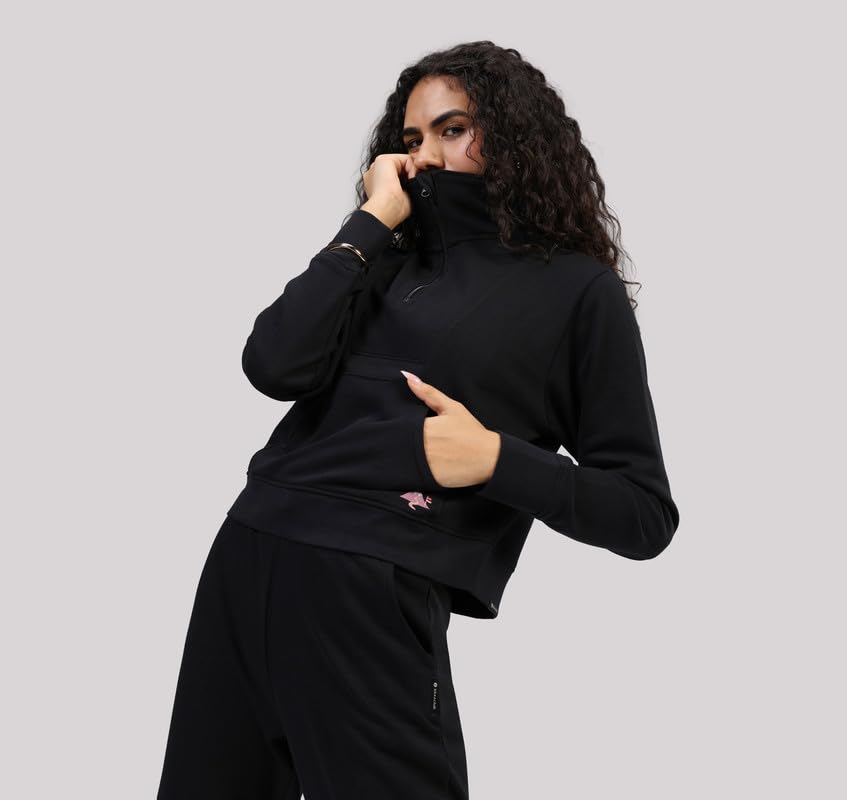 Image of BlissTerry Half Zip | Zippered front |Convertible collar to style |Kangaroo pocket for essentials |Ribbed cuffs |Cropped length