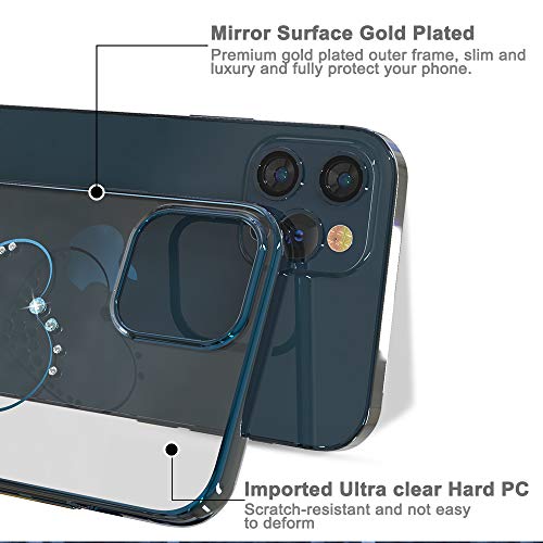 415inbHvKZL KINGXBAR Luxury Heart Series Case Clear Gold Plated Protective Cover with Shiny Crystals from Swarovski Compatible with Apple iPhone 12 Pro Max, 6.7 inch,Transparent Thin Hard Skin Phone Covers Blue - Image 8