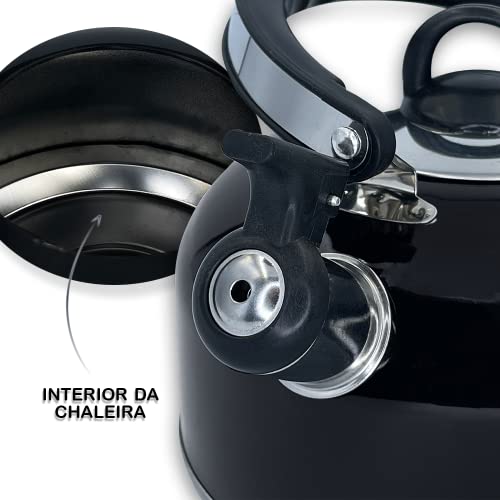 Chaleira Com Apito e Cabo Móvel Soft 2 Litros em Inox (Preto)