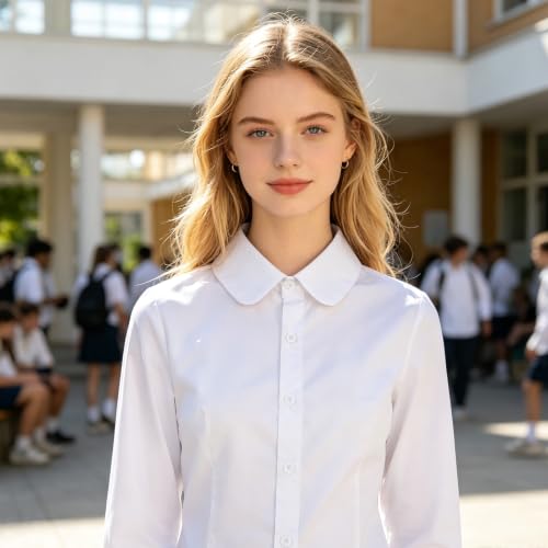 Image of Girls' Long Sleeve Peter Pan Collar Shirt Girls School Uniform Shirts