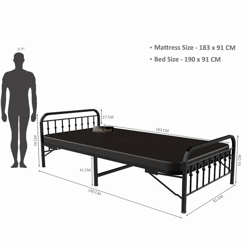 Image of Honey Touch Nova Folding Bed Single with Double Layer Mattress | No Assembly Required | Foldable Bed for Sleeping /Guests /Rented Apartments /Bedroom (3ft x 6ft, Black)