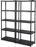 LDAILY Heavy Duty 5 Tier Plastic Storage Rack,Multi-Use Free Standing Shelf Unit, Easy to Assemble,...