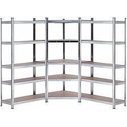 Estanterias Metalicas Modulares Baratas Nyana Home | Estantería Esquinera Metálica Galvanizada 875 Kg | 5 Baldas | Medidas 180 x 90 x 150 cm | Esquinera o Pack Completo (Estanteria Esquinera + 2 Estanterias Modulares)