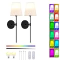 Battery Operated Wall Sconce Lights Set of Two, Black Wireless Rechargeable Wall Sconces, 15RGB Color Dimmable Indoor Wall Lamp Lighting with Remote, for Bedroom Living Room Stairs