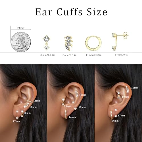 4 Pairs 14K Gold Stud Earrings for Women,Flat Back Earrings Dainty Small Gold Hoops Jewelry Cartilage Earrings for Women3