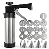 Loukaii Professional Spritz Cookie Press Gun Kit，21-piece Stainless Steel Biscuit Maker with 13 Decorating Discs & 8 Piping Tips, Durable Butter Cookie Shooter for DIY Biscuits, Mother's Gift