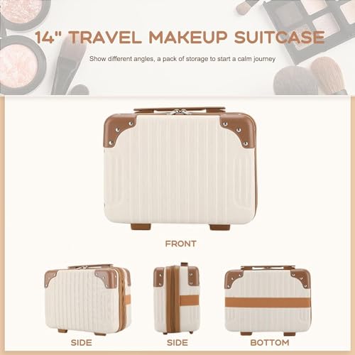 Image of Yagzon ABS Hard Shell Cosmetic Travel Hand Luggage Portable Carrying Makeup Case Suitcase Organizer Box Vanity Mini Suitcase 14'' Books, Bottles, Clothes, Small Accessory Bag, 30 cm, No Wheels, Brown