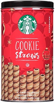 Starbucks Holiday Cookie Straw Limited Edition 2 pack XL Canister of 34 Cookies Each