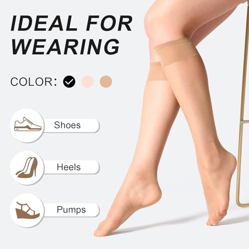 MANZI Sheer Knee High Stockings For Women Nylon Pantyhose Socks 12 Pairs Knee Highs Socks4