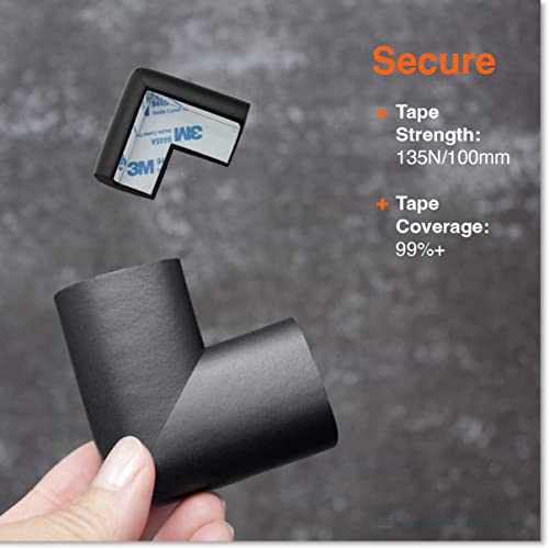 Corner Protector For Baby (4 Large Corners) - Rovingcove Hefty-Fit Heavy-Duty Soft Rubber Foam Furniture Corner Bumper Guards, 3M Adhesive Pre-Taped, Onyx Black #TOP3