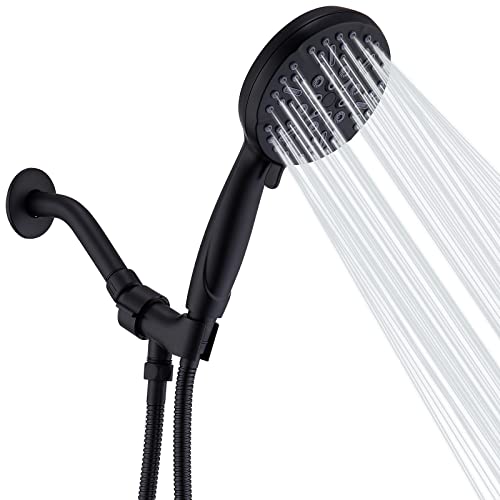 Faustina Handheld Shower Head High Pressure 5 Settings Detachable Showerhead With Massage And Pause Mode, Bathroom Shower Head Set With Adjustable Brass Ball Joint Bracket, Black #TOP1