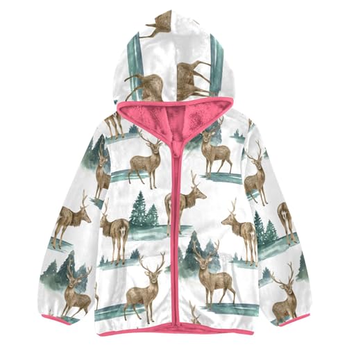 OTVEE Woodland Deer and Winter Landscape Kids Hoodie Jacket Fall Spring Full Zip Warm Outwear Coat