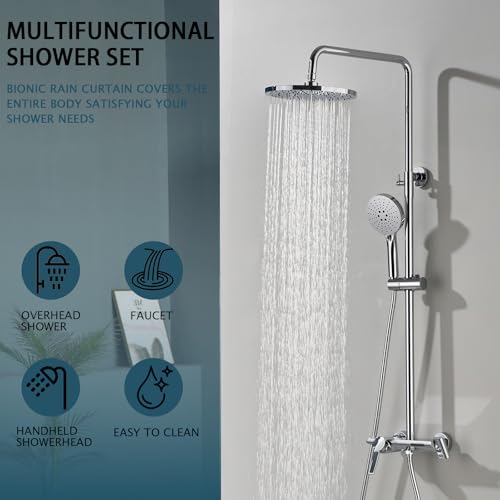 Système de douche acier inoxydable or rose avec robinet cascade mural - 3