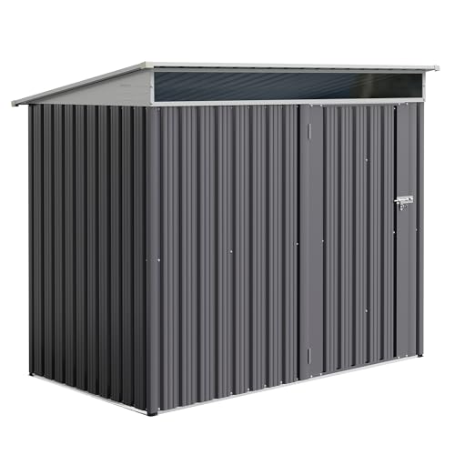 Image of JY QAQA 6x4 FT Metal Outdoor Garden Storage Shed,Waterproof Metal Garden Sheds with Window and Lockable Double Door,Weather Resistant Steel Tool Storage House Shed for,Garden,Patio,Lawn, Dark Grey