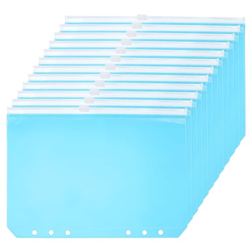 Carpeta A5 con cremallera PATIKIL organizador impermeable de PVC con 6 agujeros azul 12 uds