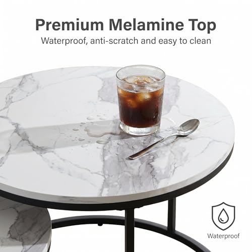 Image of Round Coffee Tables for Living Room,Set of 2 (Marble)