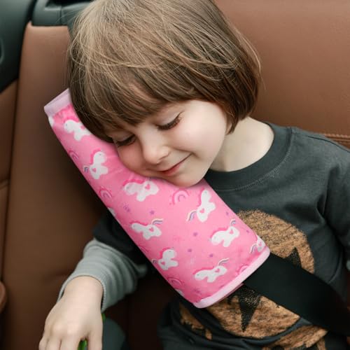Image of COOLBEBE Seat Belt Pillow for Kids, Extra Soft Toddler Travel Pillow for Car Seat, Universal Carseat Strap Cushion Pads for Childs Baby People Adults, Pink Unicorn