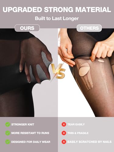 Image of Indestructible Tights for Women, Rip Resistant Durability T-Crotch Pantyhose Semi Sheer High Waist Stockings