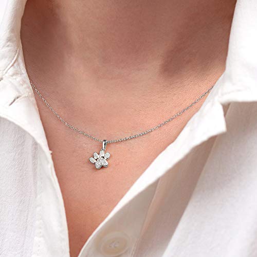 Dzon 10K Gold 1/8Ct Tdw Diamond Dog Cat Puppy Petpaw Print Pendant Necklace For Women(I-J, I2) #TOP1