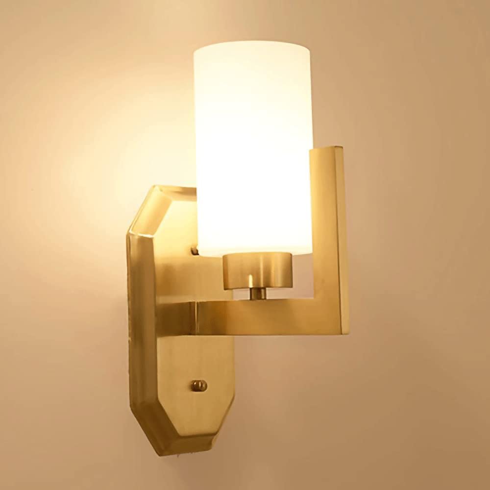 JYBNBBE Living Room Copper Wall Lamp, V-intage Industrial Wall Lighting Fixtures, Single Head Brass Wall Lights with White Glass Shade Wall Sconce,Chandelier