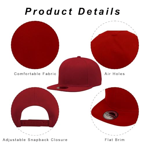 Image of ZH Plain Flat Brim Snapback Baseball Caps Adjustable Blank Baseball Caps Wholesale 12 Pack