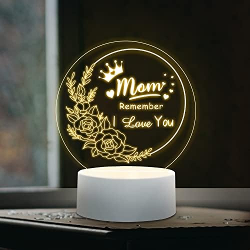 Gifts for Mom from Daughter Son, Acrylic USB Engraved Night Light Mothers Day Birthday Gifts, Unique Heart-Shaped Night Light with Warm Words, Mom Gifts for Mothers Day Christmas Valentines Day