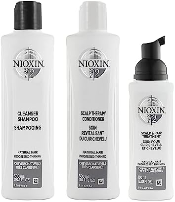 Nioxin System Kit 2, Hair Strengthening & Thickening Treatment, Treats & Hydrates Sensitive or Dry Scalp, For Natural Hair with Light Thinning, Full Size (3 Month Supply)