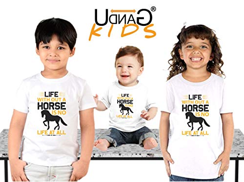 Image of UDNAG Unisex Round Neck Graphic 'Horse | Life Without a Horse is no Life at All' Polyester T-Shirt White [Size 2YrsOld /22in to 7XL /56in]
