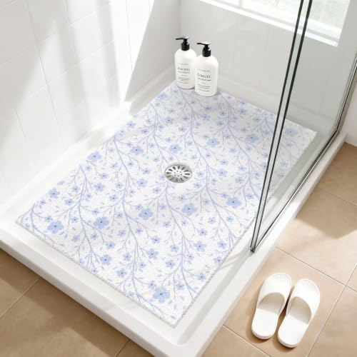 Image of Shower Mat Non Slip: 24x36 Inch Large Shower mats for Inside Shower with Drain Hole in Middle, Super Soft PVC Loofah Massage Shower Floor Mat, Anti Slip Shower Stall Mat, Quick Drying