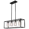 XILICON Black Dining Room Chandeliers Lighting Fixture Linear Pendant Modern 4-Light with Glass Shades Vintage Farmhouse Ceiling Light Hanging for Kitchen Island Cafe Bar