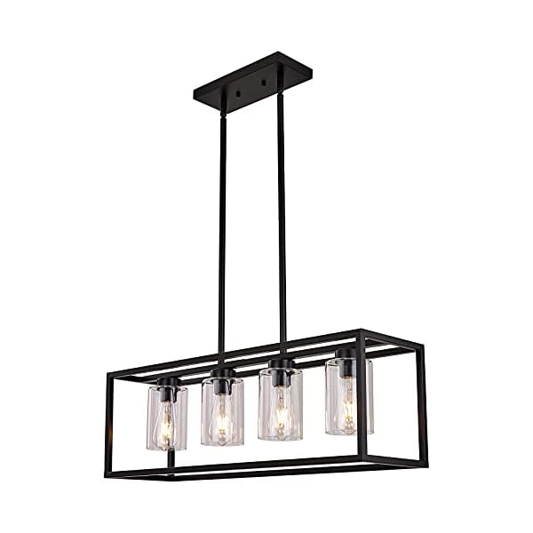 XILICON Black Dining Room Chandeliers Lighting Fixture Linear Pendant Modern 4-Light with Glass Shades Vintage Farmhouse Ceiling Light Hanging for Kitchen Island Cafe Bar