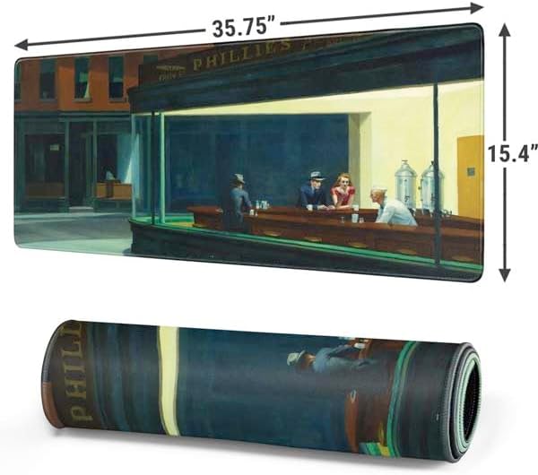 Skinit Extra Large Gaming Mouse Pad - Officially Licensed Edward Hopper Nighthawks 1942 Design with Stitched Edges, Waterproof, Non-Slip Rubber Base, Desk Mat for Keyboard & Mouse