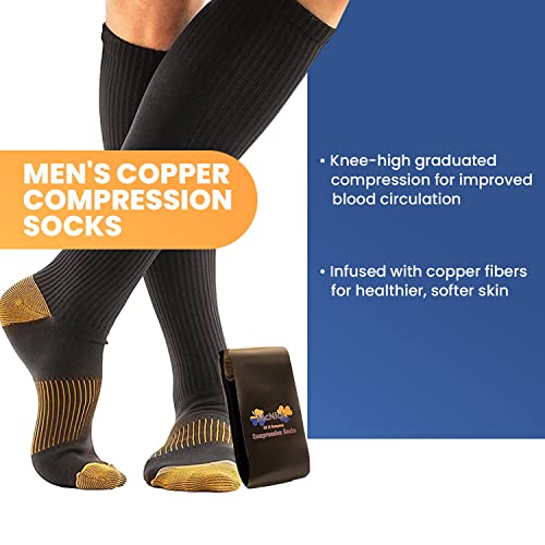 MCNICK & COMPANY Men's Copper Compression Socks (3 Pairs, Black) 20-30 mmhg size 10-13 big and tall knee high great for air travel2