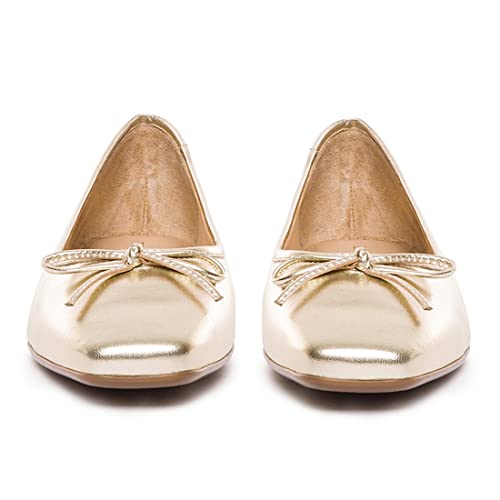 SHODENSE Women Flats Shoes Bow Square Closed Toe Ballet Flats Slip On Flat Shoe Metallic Matte Patent Low Hidden Wedge Heel Office Work Shoes Driving Flats Club4