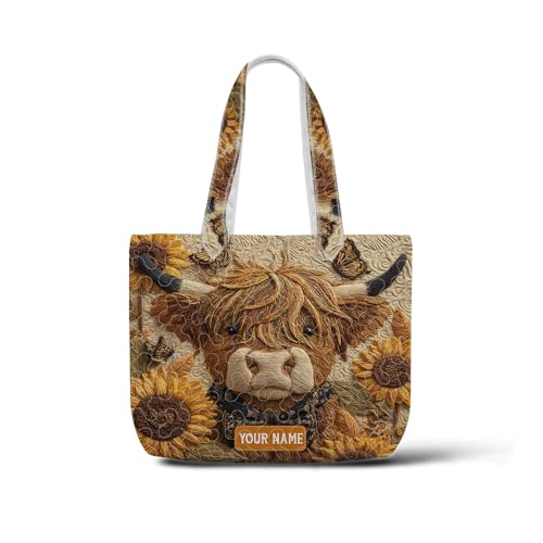 Bolso Tote acolchado personalizado con diseño Vaca Highland miniatura 1