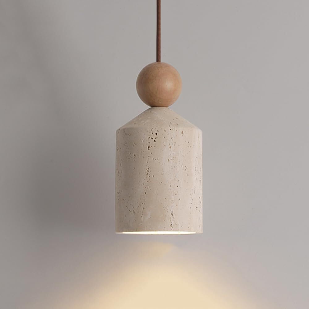 LYMSXAZOU Modern Minimalist Bell Shaped Pendant Light Yellow Travertine Shade Hanging with Globe Solid Wood Decor Indoor Ambient Accent Chandelier for Dining Room Kitchen Island Bedside