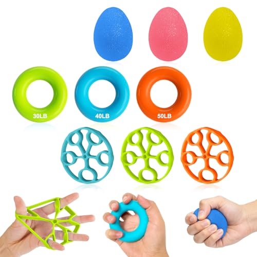 Flintronic Griffkraft Trainer Set Handtrainer Fingertrainer für Männer Frauen 9 Stück Fingertrainer & Unterarmtrainer mit 3 Stärken Grip Ring Hand & Unterarm Training Stil-A