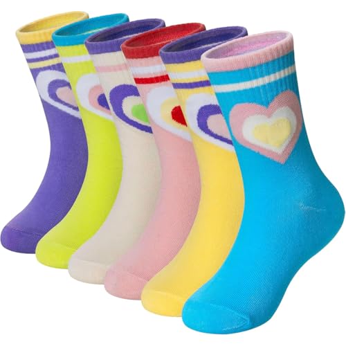 6 pairs of breathable mid tube socks, multi-color striped design, comfortable and elastic daily socks