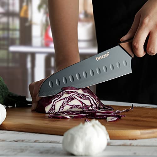 Foto von hecef Küchenmesser Set 5-teilig, Profi Scharfe Kochmessersets, Messer Set Edelstahl mit Schwarz Antihaft-Beschichtung und Ergonomischem Retro-Griff