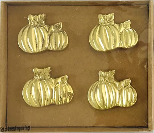Servilleteros dorados de calabaza de cosecha de Acción de Gracias, juego de 4