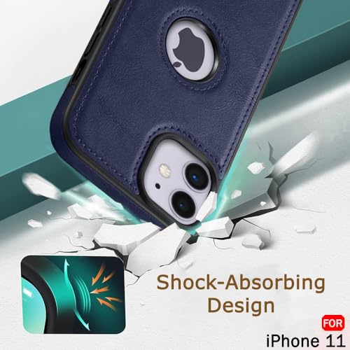 Image of Leather Case for Apple iPhone 11 Premium Protective Stylish Slim Cover with Shockproof Raised Edges Blue