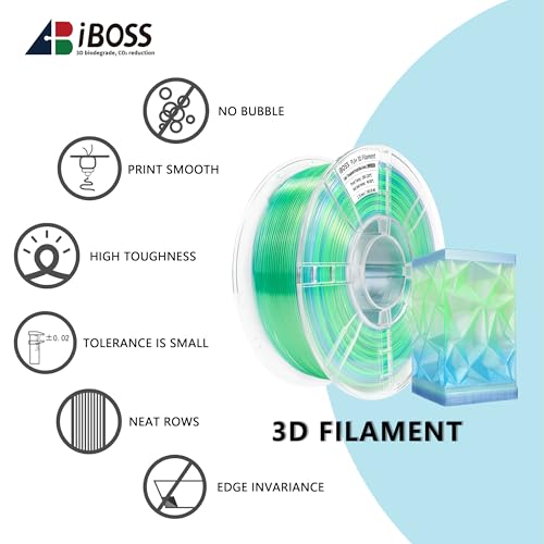 Image of iBOSS Gradient PLA Plus 3D Printer Filament 1.75mm + /-0.02mm, 1kg Spool (2 2lbs) Transparent Tri Color 3D Printing Filament, PLA Pro 3D Filament, Fit Most FDM Printer(Transparent Purple Blue Green)