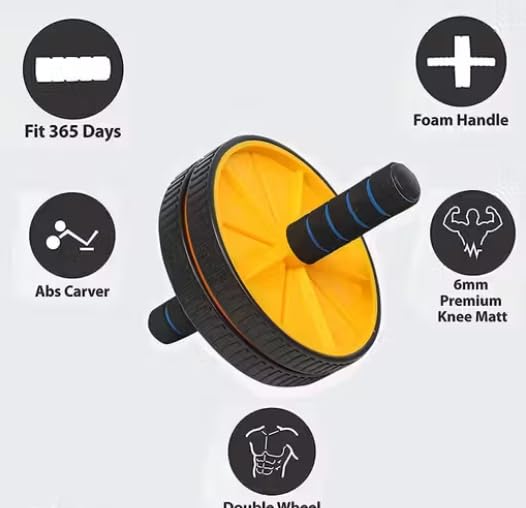 Image of Abdominal Double Wheel Ab Roller, Black, Polypropylene and Steel, 150kg Weight Capacity, Adjustable Tension, Compact Design